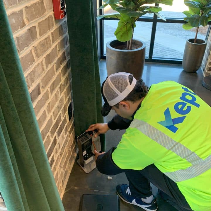 Lobby scent worker installs scenting system